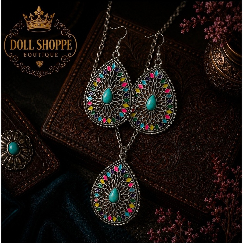 Boho Rainbow Mosaic Teardrop Jewelry Set